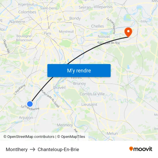 Montlhery to Chanteloup-En-Brie map