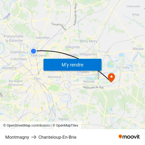 Montmagny to Chanteloup-En-Brie map