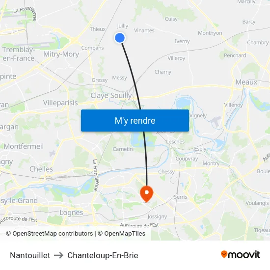 Nantouillet to Chanteloup-En-Brie map