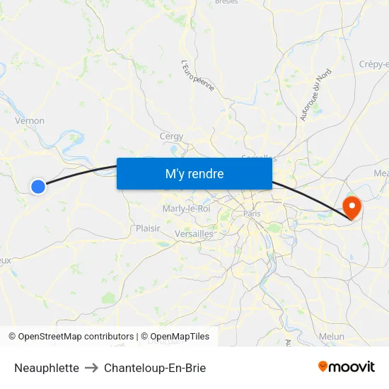 Neauphlette to Chanteloup-En-Brie map