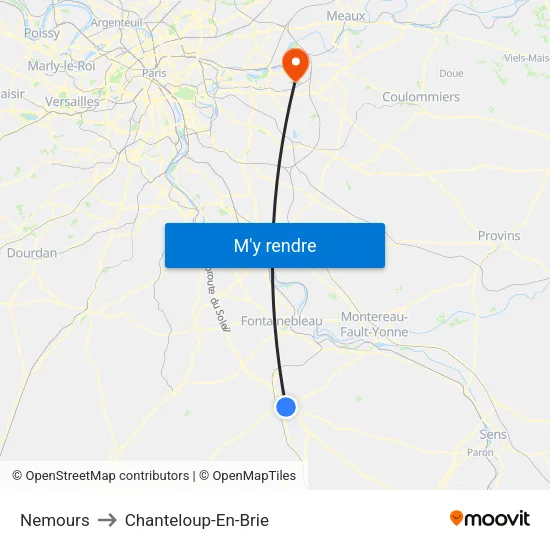 Nemours to Chanteloup-En-Brie map