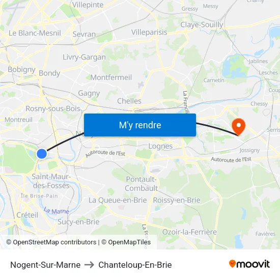 Nogent-Sur-Marne to Chanteloup-En-Brie map