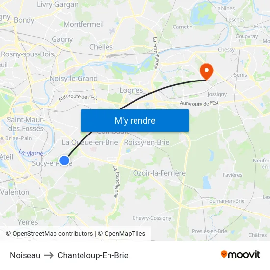 Noiseau to Chanteloup-En-Brie map