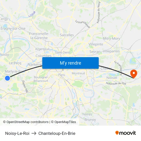 Noisy-Le-Roi to Chanteloup-En-Brie map