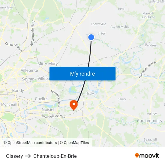Oissery to Chanteloup-En-Brie map