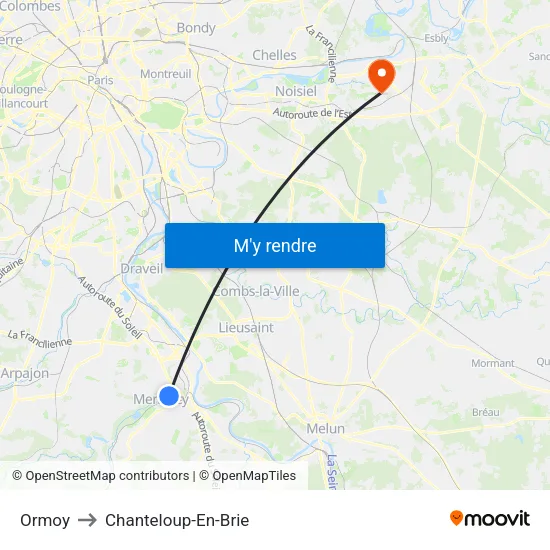 Ormoy to Chanteloup-En-Brie map