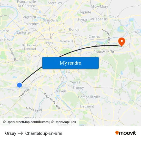 Orsay to Chanteloup-En-Brie map