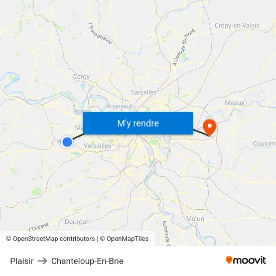Plaisir to Chanteloup-En-Brie map