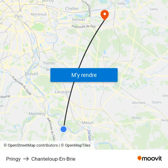 Pringy to Chanteloup-En-Brie map