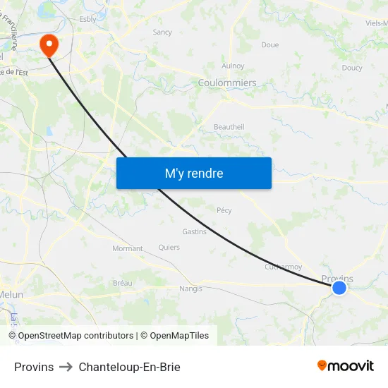 Provins to Chanteloup-En-Brie map