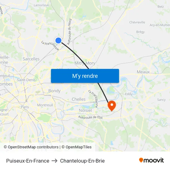 Puiseux-En-France to Chanteloup-En-Brie map