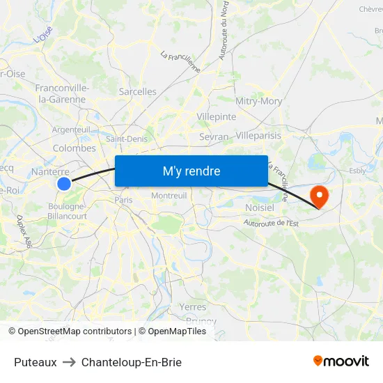 Puteaux to Chanteloup-En-Brie map