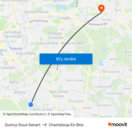 Quincy-Sous-Senart to Chanteloup-En-Brie map