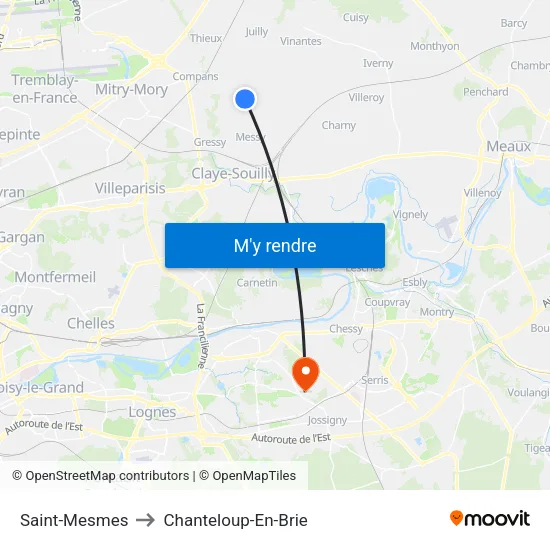 Saint-Mesmes to Chanteloup-En-Brie map
