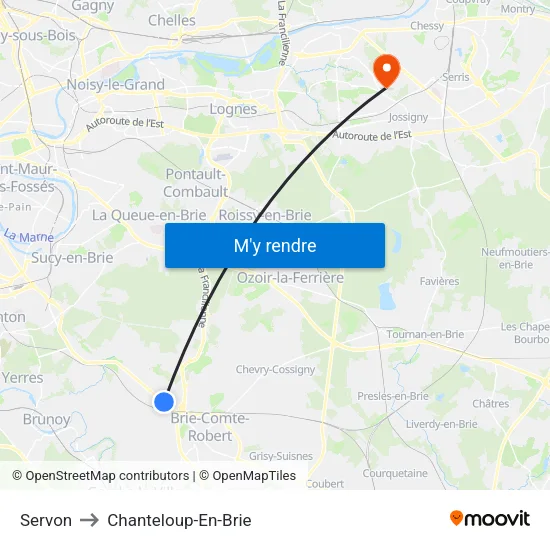 Servon to Chanteloup-En-Brie map