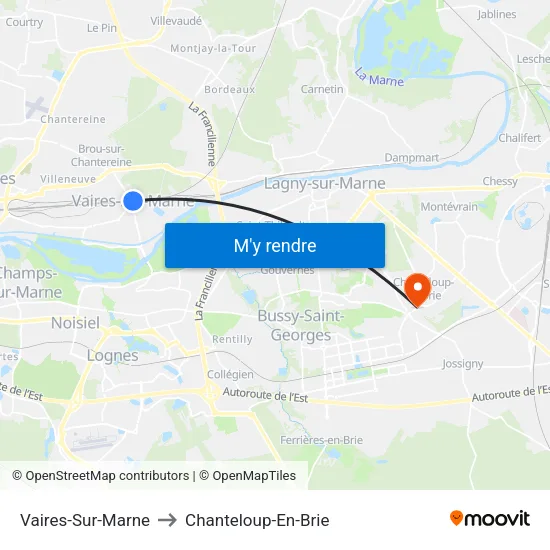 Vaires-Sur-Marne to Chanteloup-En-Brie map