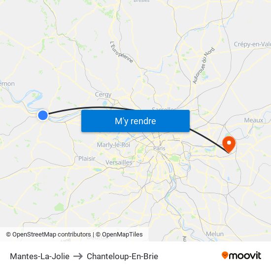 Mantes-La-Jolie to Chanteloup-En-Brie map