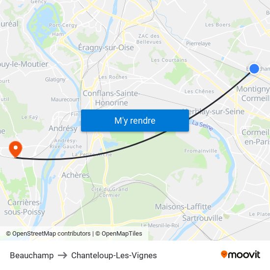 Beauchamp to Chanteloup-Les-Vignes map