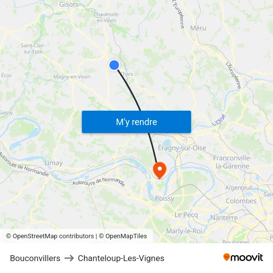 Bouconvillers to Chanteloup-Les-Vignes map