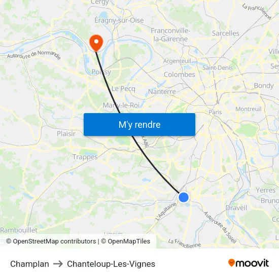 Champlan to Chanteloup-Les-Vignes map