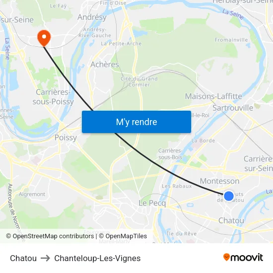 Chatou to Chanteloup-Les-Vignes map