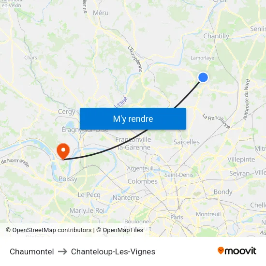 Chaumontel to Chanteloup-Les-Vignes map