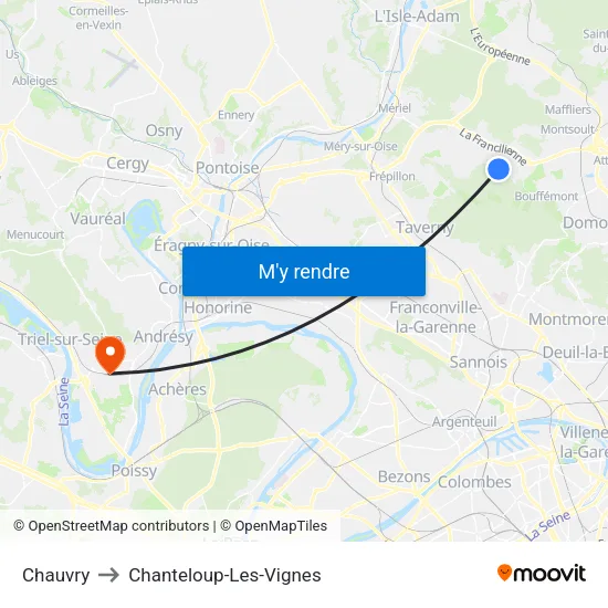 Chauvry to Chanteloup-Les-Vignes map