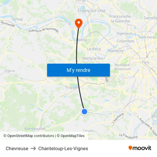 Chevreuse to Chanteloup-Les-Vignes map