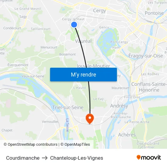 Courdimanche to Chanteloup-Les-Vignes map