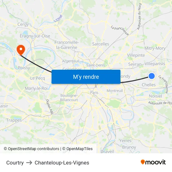 Courtry to Chanteloup-Les-Vignes map