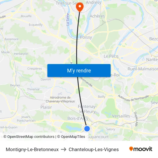 Montigny-Le-Bretonneux to Chanteloup-Les-Vignes map