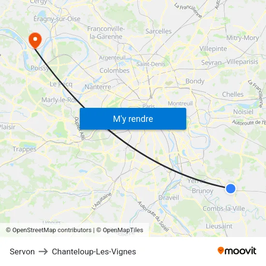 Servon to Chanteloup-Les-Vignes map