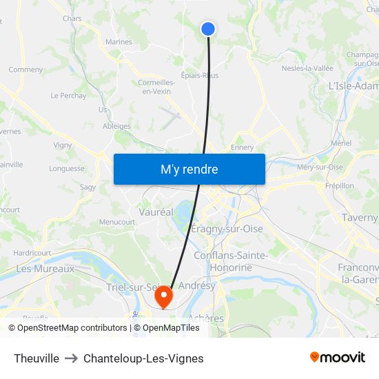 Theuville to Chanteloup-Les-Vignes map