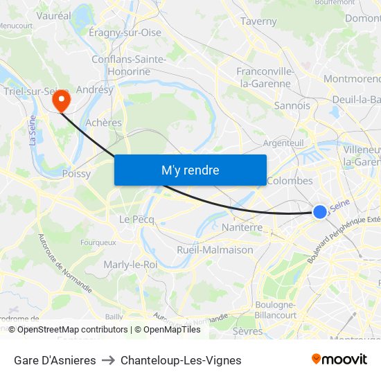 Gare D'Asnieres to Chanteloup-Les-Vignes map