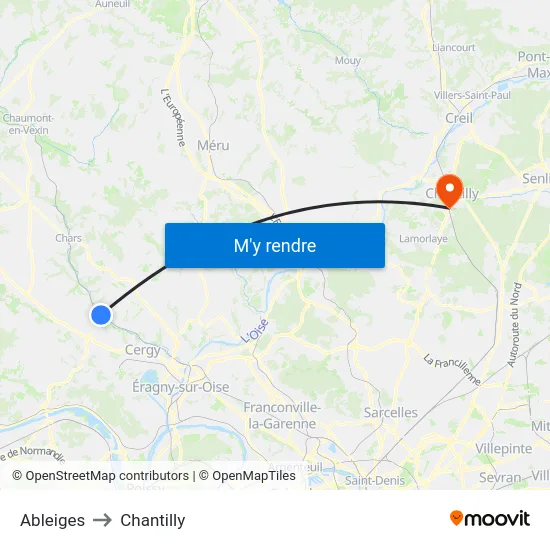 Ableiges to Chantilly map