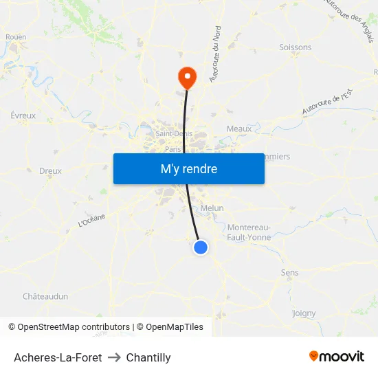 Acheres-La-Foret to Chantilly map