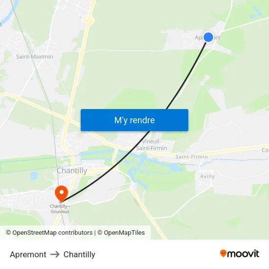 Apremont to Chantilly map
