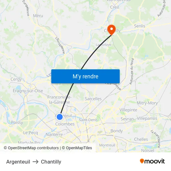 Argenteuil to Chantilly map