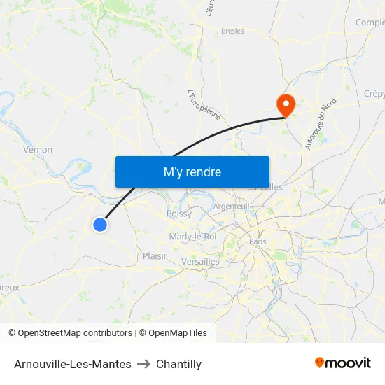 Arnouville-Les-Mantes to Chantilly map