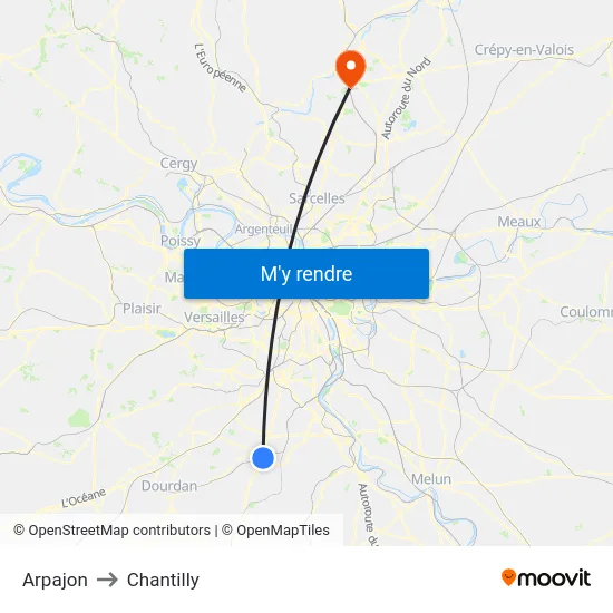 Arpajon to Chantilly map