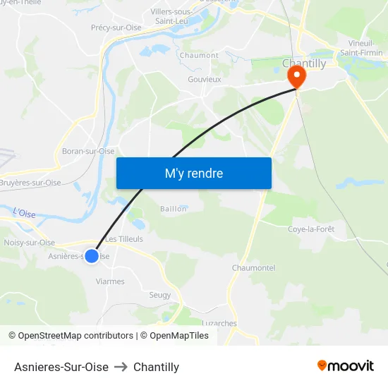 Asnieres-Sur-Oise to Chantilly map