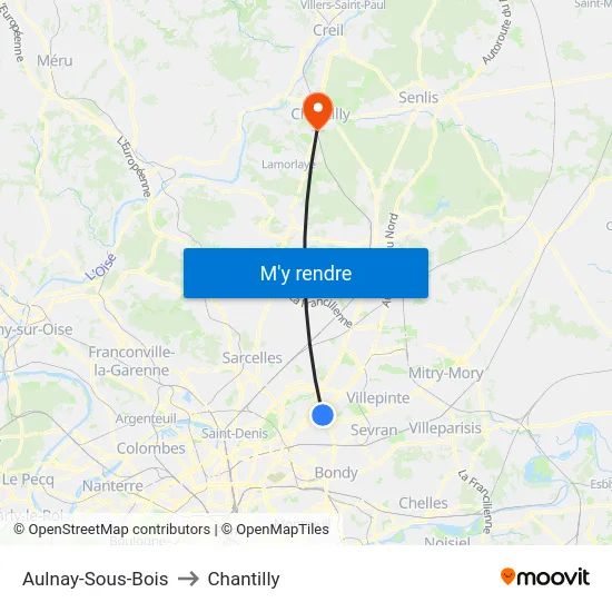 Aulnay-Sous-Bois to Chantilly map
