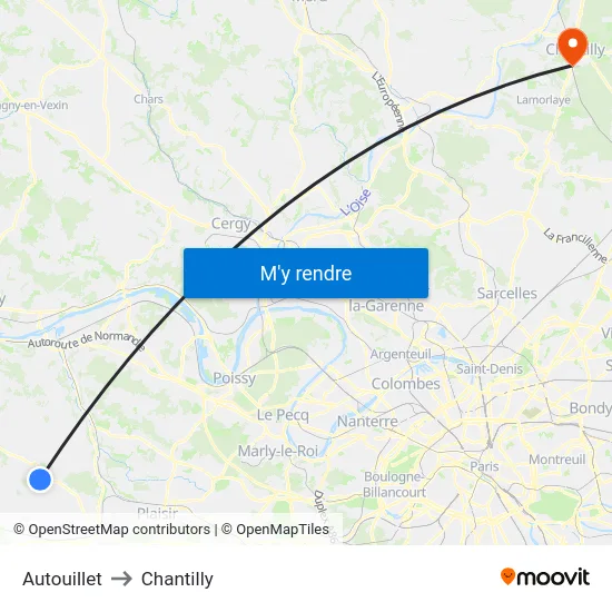 Autouillet to Chantilly map