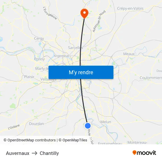 Auvernaux to Chantilly map