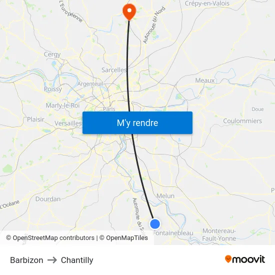 Barbizon to Chantilly map