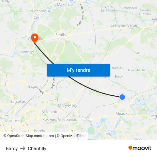 Barcy to Chantilly map