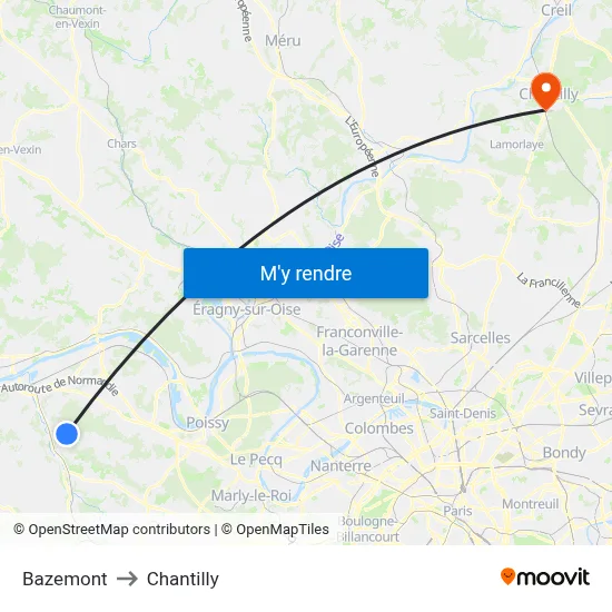 Bazemont to Chantilly map