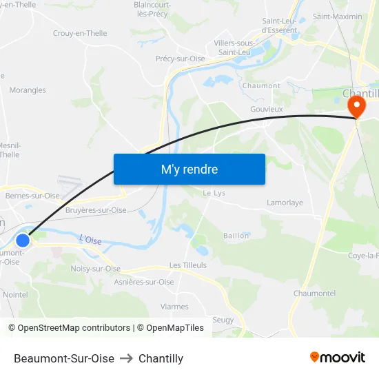 Beaumont-Sur-Oise to Chantilly map