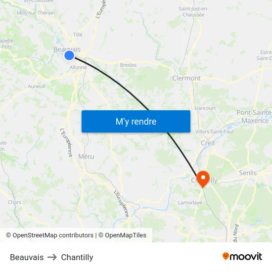 Beauvais to Chantilly map