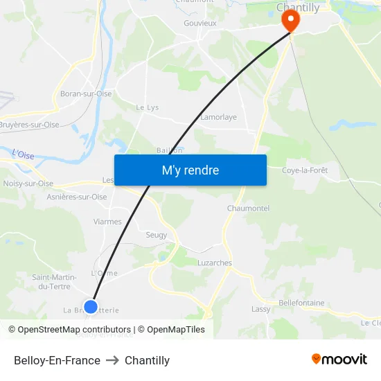 Belloy-En-France to Chantilly map